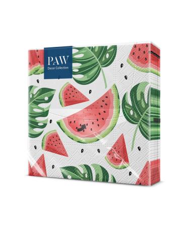 Paw - Napkins 3 -layer (33 x 33 cm) I 20 pieces I Perfect for birthdays parties weddings communion and celebrate I paper napkins colorful - patterns with fruits watermelons I Tasty Watermelons