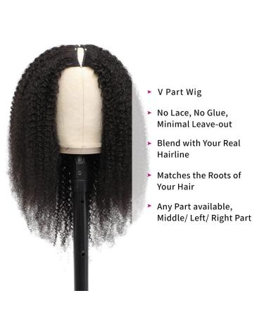 Kiqibeauty Afro Kinky Curly V Part Wig Human Hair 16 Inch - 200% Density U Part Wig for Black Women - Buy Online on GoSupps.com