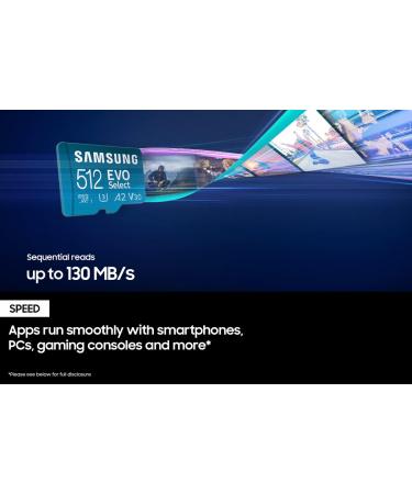 Samsung EVO Select 512GB Micro SD Memory Card + Adapter | 130MB/s | Full HD, 4K UHD, UHS-I, U3, A2, V30 | Expand Storage for Android, Tablets, Nintendo Switch - Buy Online on GoSupps.com