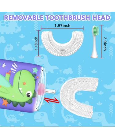 U Shape Dinosaur Kids Electric Toothbrush | 6 Modes | Soft Bristle Heads | Rechargeable & Waterproof | Ages 2-6 | Green - Buy Online on GoSupps.com