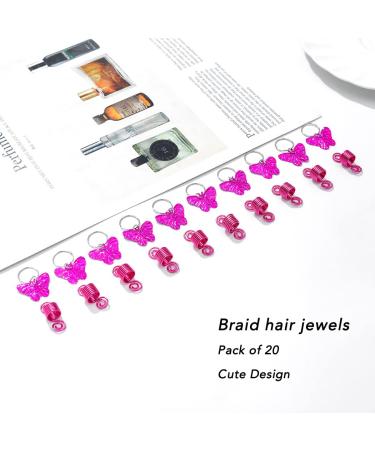 Formery Pink Butterfly Hair Jewels for Braids - 20PCS Spiral Loc Jewelry for African Coiling Dreadlock Accessories - Buy Online on GoSupps.com