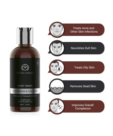 The Man Company Activated Charcoal Body Wash 8.4 fl oz - For Oily and Acne-Prone Skin - Exfoliating Shower Gel for Men with Lemongrass & Cinnamon - Cruelty-Free & Naturally Derived - Buy Online on GoSupps.com
