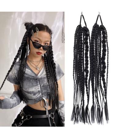 Ysxsxy Handmade Braided Ponytail with Rubber Band Twisted Box Braid Ponytail Braiding Pony Tail Hair Extensions Fishtail Cornrow for Women Pieces Crochet Extensions (22 inch 1B) 22 inch 1B