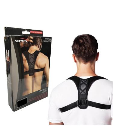 Stayfit Posture Corrector Unisex Back Brace  Adjustable Upper Back Pain Relief Support  Spine Neck Straightener Strap Black