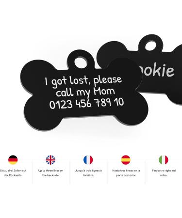 ENGRAVO Personalized Black Dog Tag Bone Small 32mm with Engraving & 2 Key Rings International Shipping Available - Buy Online on GoSupps.com