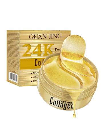 Guanjing 24K Gold Eye Mask  -60 pcs- Korean Collagen Under Eye Patches  Puffy Eyes and Dark Circles  Anti-Aging  Reduce Under Eye Wrinkles and Fine Lines Anti-wrinkle Eye Bag treatment