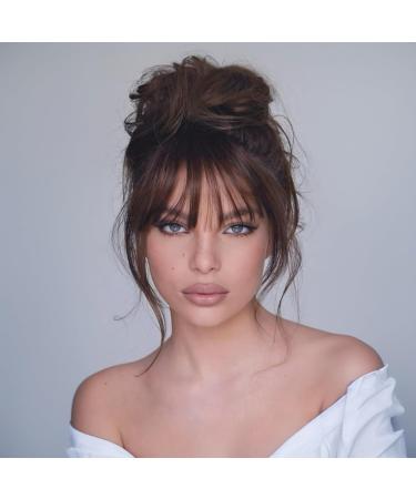 Clip In Bangs for Women 9.8" Natural Clip On Bangs Dark Brown Air Bangs Hair Clip with Temples & Invisible Breathable Net Curlable Cuttable Fake Bangs - Buy Online on GoSupps.com