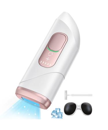 IPL devices hair removal with ice technology unlimited flashes 5 energy levels 3 Extended modes laser hair removal for men women armpits face bikini a-rosa white