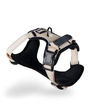 lionto dog harness padded anti-pull harness reflective safety harness adjustable size M beige M Beige