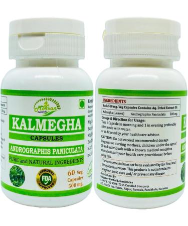 Natural and Pure Herbal Kalmegha (Andrographis Paniculata) Extract Capsules | Highest Potency 100% Natural Product | Pack of 60 x 500 mg. Veg. Capsules (Pack of 2) - Buy Online on GoSupps.com