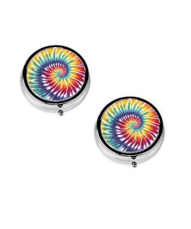 (Tie Dye Rainbow) Round Pill Box 3 Compartment Pill Box Mini Decorative Pocket Purse Portable Travel Medicine Tablet Vitamin Holder Organizer Pill Case