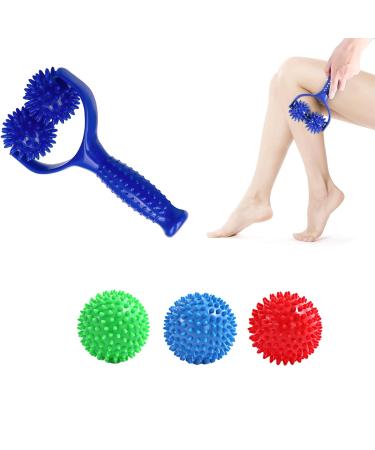 EKSMA 4 massage ball with knobs massage balls massage scooter massage roller with handle and nubs self -massage roller for back legs feet hands muscle pain