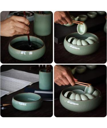 NUOBESTY Celadon Ink Brush Washer Water Pot for Tea Ceremony & Painting - Porcelain Basin for Sumi Brushes and Calligraphy Accessories - Buy Online on GoSupps.com