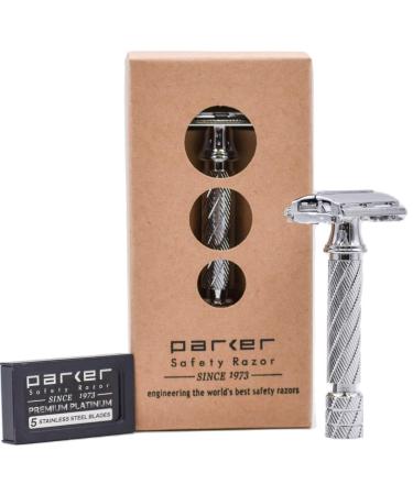 Parker Safety Razor 87R - Butterfly Open Double Edge Razor with Chrome Finish | Traditional Brief Handle & 5 High-Quality Blades | International Shipping - Buy Online on GoSupps.com