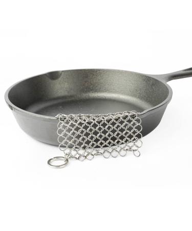 DUIJINYU Stainless Steel Chainmail Scrubber for Cast Iron-4"x4" Skillet Cleaner, Removes Stuck Food on Iron Skillets, Pre-Seasoned Cookware Safe for Waffle Irons, Dutch Ovens, and Glassware - 1 Pack 4x4"