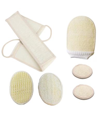 ENLAYER 6 Pack Natural Loofah Exfoliating Back Scrubber and Pad Set for Deep Cleaning in Shower Natural Luffa Shower Bath Sponge Exfoliating Washcloth Face Scrubber Pad