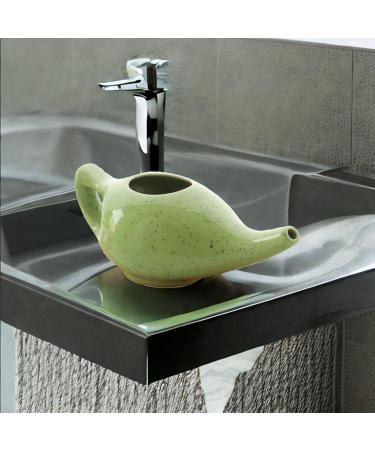 2activelife Ceramic Neti Pot for Nasal Rinse Yoga Jal Neti Pot Sinus & Congestion Relief 225ml Capacity Freckle Green Pattern Durable Leak-Proof Dishwasher Safe - Buy Online on GoSupps.com