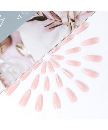 Handcess Coffin Shiny Artificial Nails - Long Ballerina Press Nails in Pink Gradient with Flames | 24 Full Cover Acrylic Nails for Women & Girls - Buy Online on GoSupps.com