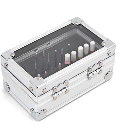 Nail Drill Bit Holder Box Professional Nail Polish Head Storage Box Secure Lock Design Organizers Container with Transparent Flip Cover for Salon Nail Grinding Head (Silver) - Buy Online on GoSupps.com