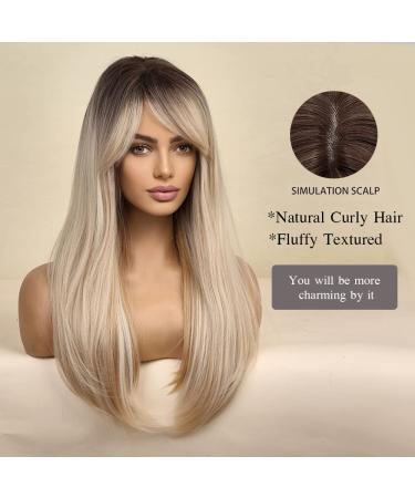 Esmee 24-Inch Long Straight Blond Wig | Ombre Synthetic Hair with Dark Roots | Perfect for Daily Party & Cosplay Wear - Buy Online on GoSupps.com