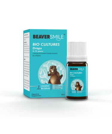 BeaverSmile Bio Cultures Kids Supplement 10ml Liquid Drops for Kids 3-12 Years Old Probiotics for Children Include 2 Billion Live Active Cultures Delicious Orange Flavour