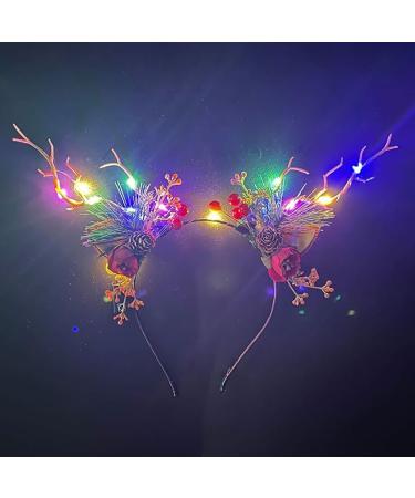 Clataly LED Light up Headband Glowing Reindeer Antlers Hair Accessories Luminous Tiara Christmas Party Hair Hoop Feather Headwear for Women Girls (Color light A) - Buy Online on GoSupps.com