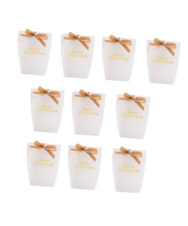 SEWOART Paper Bag 10 Pcs Christmas Bag Boxes Holiday Treat Bags Candy Storage Bag Bronzing Storage Bags Treat Bag 16X13X5.5CM White