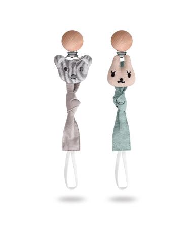 Paperkiddo 2pcs Pacifier Chain - Nickel-Free Clips Cotton Muslin 22cm for Babies - Bear & Hare Design - Buy Online on GoSupps.com