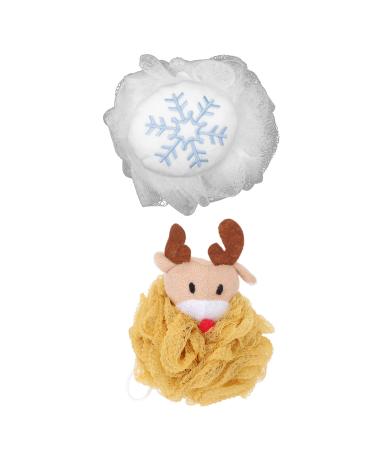 Beaupretty 2Pcs Christmas Bath Loofah Reindeer Snowflake Mesh Pouf Ball Shower Sponge Body Scrubber Exfoliator for Bathroom