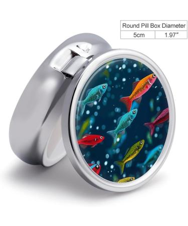 Travel Pill Box Organizer - Colorful Underwater Minnows Design | 3 Compartment Portable Pill Case for Purse & Pocket - Buy Online on GoSupps.com