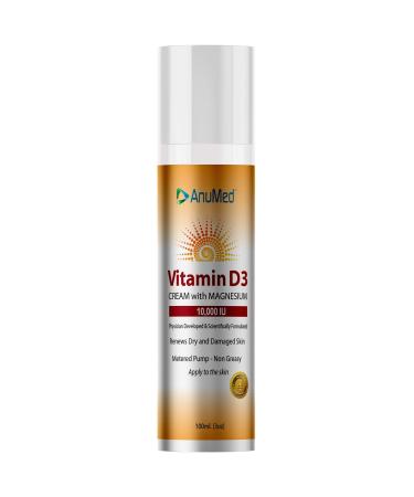 ANUMED - Vitamin D3 10000 IU Cream with Magnesium + Hyaluronic Acid + Vitamin E for Beautiful and Healthy Skin Care. Promotes Stronger Bones Muscles Joints Heart Immune System Non-Greasy (3oz) 0.32 Ounce (Pack of 1)