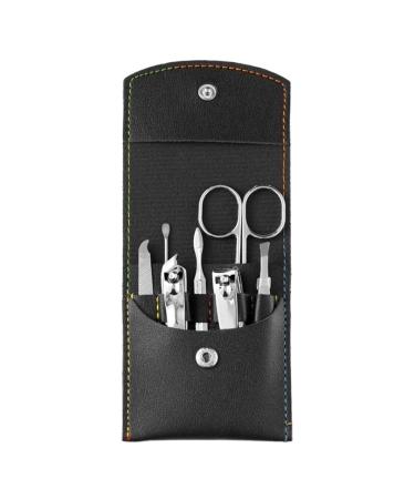 Nail Clipper Set 7 Piece Scissors Nail File Nail Clipper Forceps Foldable Portable and Simple Nail Repair and Enhancement Tool (Color : Black)