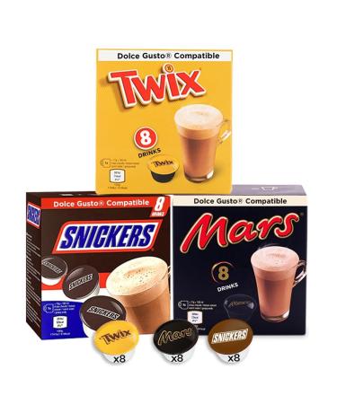 Mars Twix + Snickers Hot Chocolate Capsule compatible with Dolce Gusto - 24 capsules