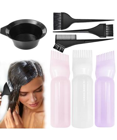 3 Piece Applicator Bottle Hair + 4 Hair Dye Brushes - Hair Dye Tool Set Applicator Bottle Hair Hair Oil Applicator Bottle Root Comb Applicator Bottle Applicator Brush Tip Tools