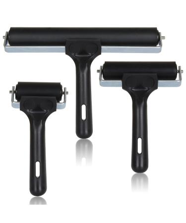 3 PCS Rubber Brayer Rollers, Vinyl Rubber Roller, Ink Painting Brayer, Glue Roller Tool for Printmaking, Ink Paint Block Stamping Brayers, Stamping Application 2.4 Inch, 4 Inch, 7.9 Inch (Black)