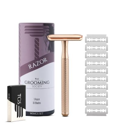 Double Edge Safety Razor with 10 Razor Blades Refill Single Blade Razor for Men Women Zero Waste Reusable Eco-Friendly Metal Razor for Closed Smooth Shave - Gold Gold-new
