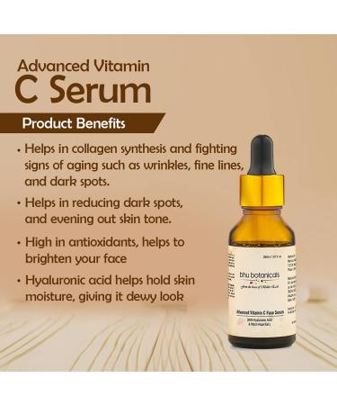 Bh.u Botani.cals5% Advanced Vitamin C Face Serum for Daily Use Highly Stable & Effective for Skin Brightening & Glow with Hyaluronic Acid & Witch Hazel Extract for All Skin 100% Sulphate 30ml - Buy Online on GoSupps.com