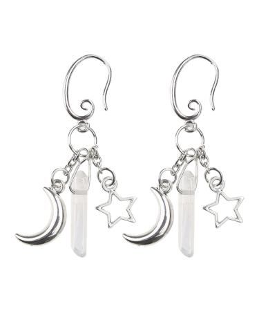 Feyley earrings raw crystal moon and star earrings with dangle witch jewelry heavenly healing quartz handmade jewelry women gift white