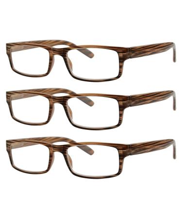 Eyekepper Spring Hinge Striped Reading Glasses (3 Pairs) Men Brown Stripe +3.00 +3.00 Brown 3pc All Clear Lens