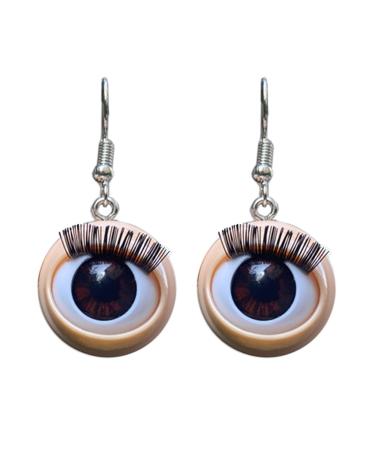 Feyley earrings new and bizarre harajuku style simulation eye eyelash eyeball earrings subculture y2k female temperament earrings brown