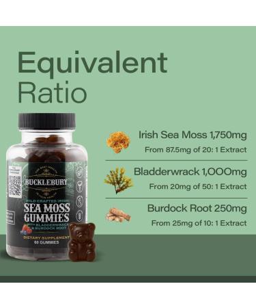 BUCKLEBURY Wild Crafted Irish Sea Moss Gummies with Bladderwrack & Burdock Root - Natural Chewable Multivitamin Vegan Sea Moss Gummies for Immune, Thyroid & Digestive Support - 60 Count - Buy Online on GoSupps.com
