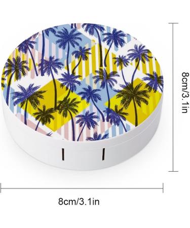 Palm Trees Round Case For Contact Lens Kit Storage Box with Mirror Printed - Buy Online on GoSupps.com