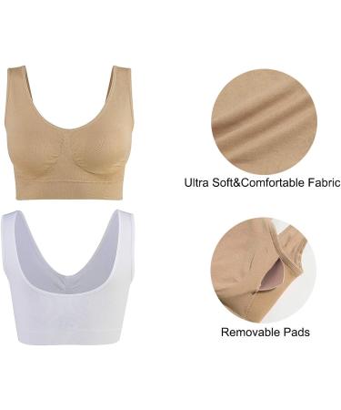 Lemef 3-Pack Seamless Sports Bra Set - Wirefree Yoga Bras with Removable Pads - Black, White, Nude - XL - Buy Online on GoSupps.com
