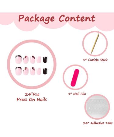 24Pcs Short Square French False Nails Tips Glossy Wave Design - Brown Wave Stick on Nails for Women and Girls - Buy Online on GoSupps.com