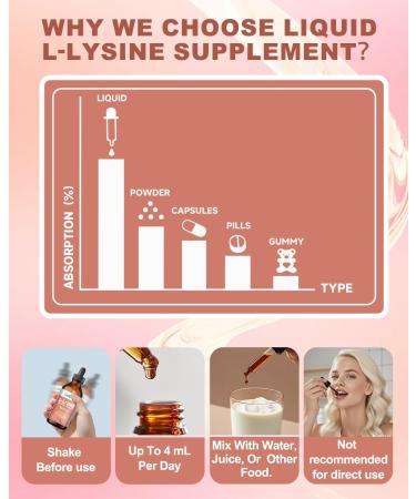 Liposomal L-Lysine 1000mg Liquid Drops Liquid Lysine Supplement Immune Support for Men & Women with Olive Leaf Extract Vitamin E C Skin & Lips Health Collagen Production High Absorption-4 fl oz - Buy Online on GoSupps.com