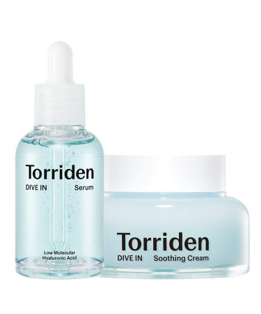 TORRIDEN Dive-in Low-molecular Hyaluronic Acid Serum 1.69 fl oz + Soothing Cream 3.38 fl oz Set | Vegan Clean Cruelty Free Facial Ampoule Moisturizer Astringent Alcohol-Free Fragrance-Free