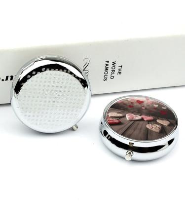 Valentine's Day Round Pill Box - 3 Compartment Decorative Metal Organizer | Portable Pocket Pill Case - Buy Online on GoSupps.com