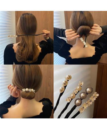 4PCS Pearl Flowers Hair Bun Maker Hair Bow Twist Headband Donut Bun Maker Hair Styling Tool Hair Accessories for Women Girls Magic Donut Hair Bun Maker - Buy Online on GoSupps.com