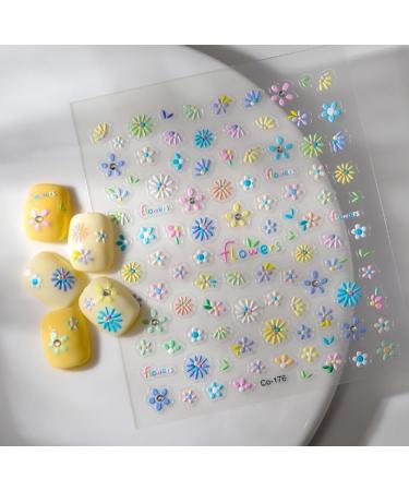 3D Embossed Flowers Nail Art Stickers 3 Sheets Nail Art Stickers Decals Self-Adhesive 5D Strawberry Heart Summer Floral Pattern Mixed for Women Girls Manicure with Tweezer (3 Sheets Flowers) - Buy Online on GoSupps.com