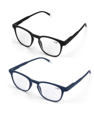 Lanlang 2er-pack Blue light filter reading glasses for men with 2 fashion colors anti-eyestrain anti-UV reading glasses with 0-4.0 diopters black/blue L-L012 black/blue 1.5 diopters